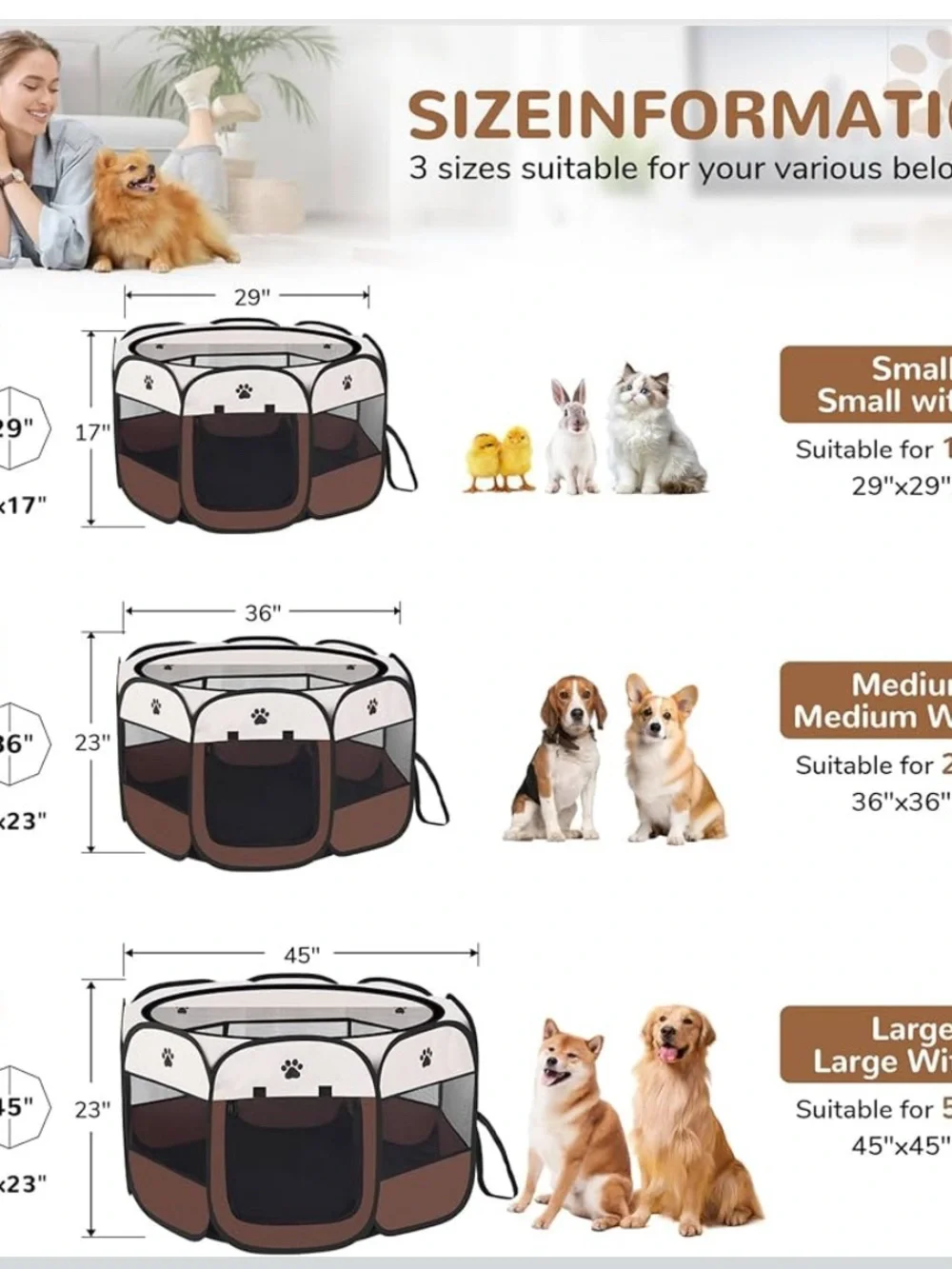 Foldable Small Pet Playpen with Mesh Panels